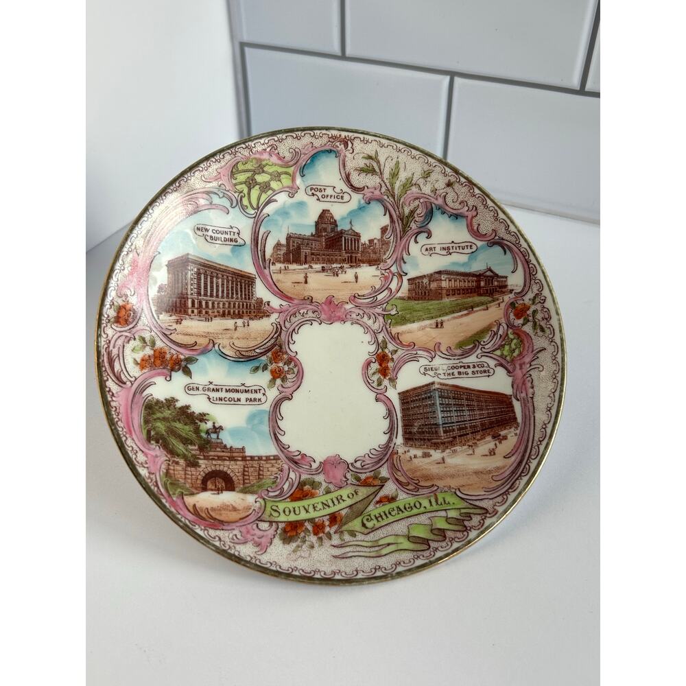 Vintage Chicago Illinois Souvenir Plate Scenic Landmarks Transferware